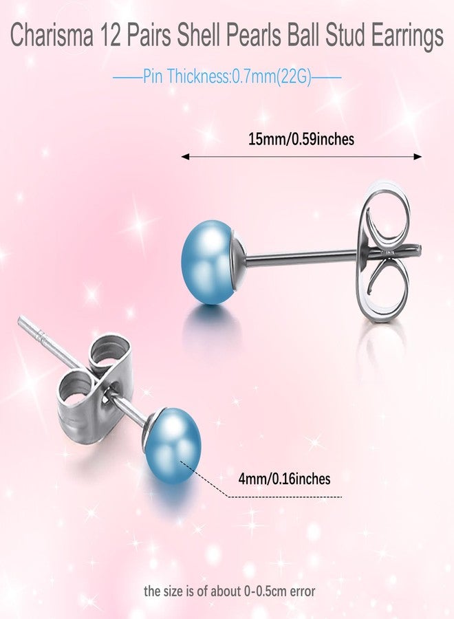 Quelay 12 Pairs Doll Earrings Accessory Made for Vintage Dolls 4mm Small Pearl Earrings Studs Colorful Fake Pearls Jewelry Safe Colorfast - Image 2