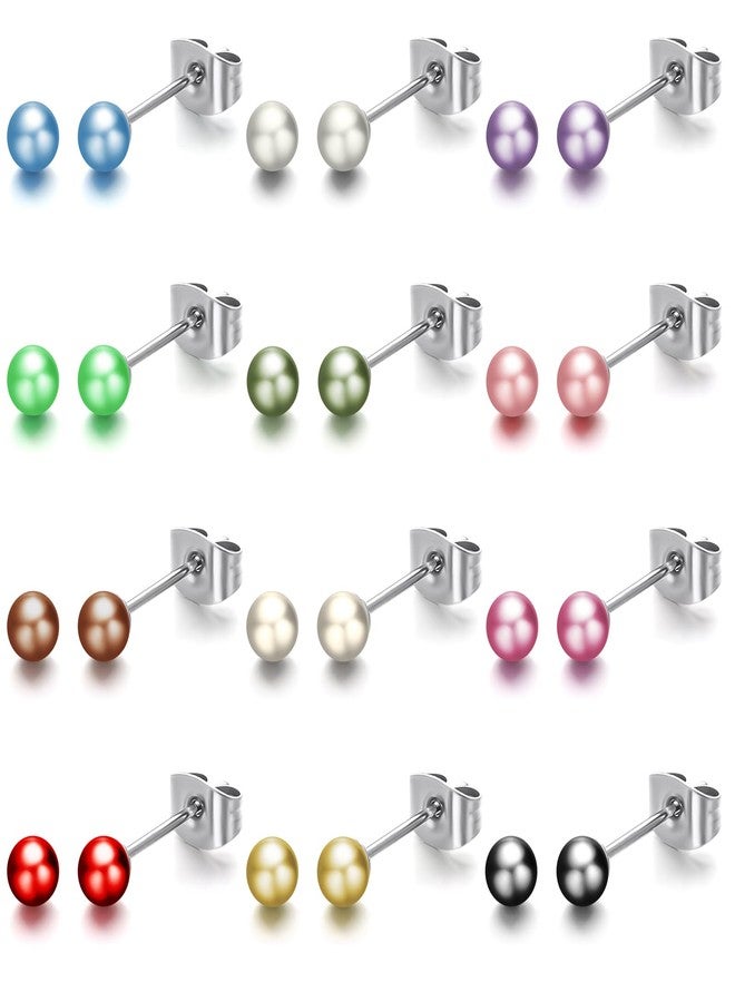 Quelay 12 Pairs Doll Earrings Accessory Made for Vintage Dolls 4mm Small Pearl Earrings Studs Colorful Fake Pearls Jewelry Safe Colorfast - Image 1