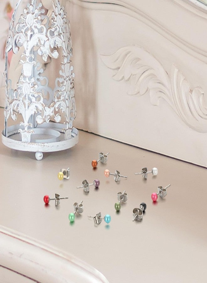 Quelay 12 Pairs Doll Earrings Accessory Made for Vintage Dolls 4mm Small Pearl Earrings Studs Colorful Fake Pearls Jewelry Safe Colorfast - Image 5