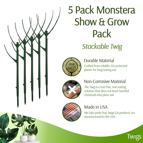 Twigs GA - Stackable Monstera Plant Support Stakes, Climbing Support for Indoor & Outdoor Use, Plant Accessories, Aesthetic Alternative to Moss Poles & Trellises – Monstera Green, 5 Pack, 17" L - Image 2