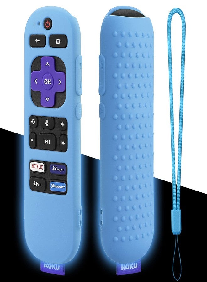 weishan Glowing Blue Remote Cover Replacement for Roku Voice Remote (Official) Control RCA1R, RC-GZ1- Anti-Slip Silicone Case with Lanyard, Glow in The Dark - Image 1
