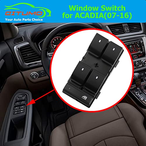 Citumo 20945224 Driver Side Master Power Window Control Switch with RED Light Compatible with2007-2016 GMC Acadia, D1961F, D1930F - Image 4
