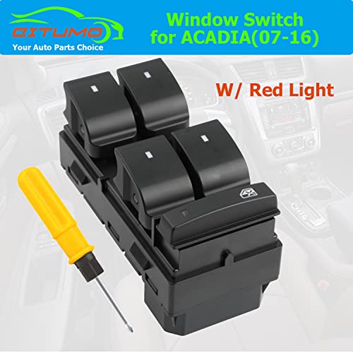 Citumo 20945224 Driver Side Master Power Window Control Switch with RED Light Compatible with2007-2016 GMC Acadia, D1961F, D1930F - Image 2