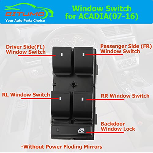 Citumo 20945224 Driver Side Master Power Window Control Switch with RED Light Compatible with2007-2016 GMC Acadia, D1961F, D1930F - Image 3