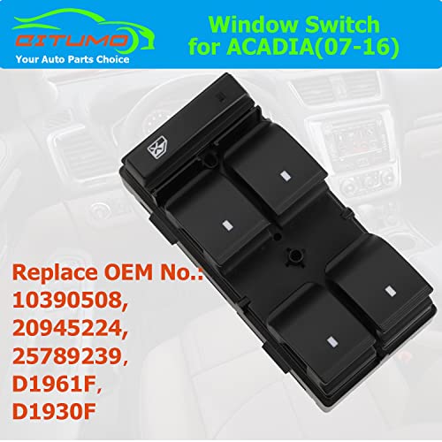 Citumo 20945224 Driver Side Master Power Window Control Switch with RED Light Compatible with2007-2016 GMC Acadia, D1961F, D1930F - Image 5