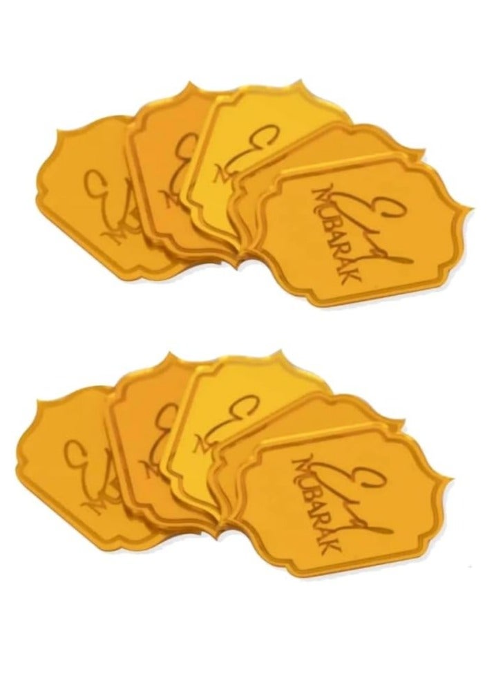 ThePartyPopper 10 Pcs Acrylic Gold Eid Mubarak Cupcake Toppers Muslim Party Supplies Decorations  - Image 2