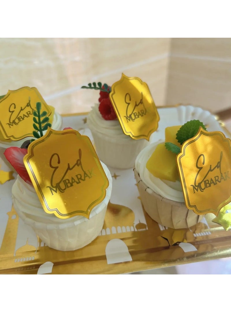 ThePartyPopper 10 Pcs Acrylic Gold Eid Mubarak Cupcake Toppers Muslim Party Supplies Decorations  - Image 5