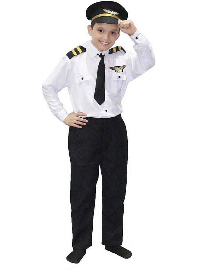 Kaku Fancy Dresses Kaku Fancy Dresses Polyester Our Community Helper Pilot Costume For Kids White Pilot Shirt & Black Pant With Black Cap For Boys & Girls - 5-6 Years  - Image 1