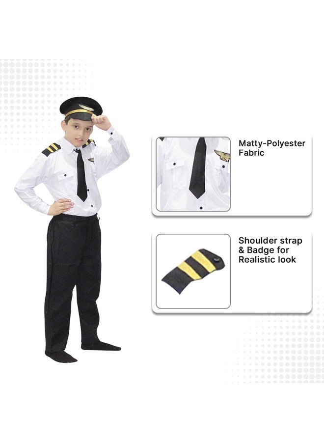 Kaku Fancy Dresses Kaku Fancy Dresses Polyester Our Community Helper Pilot Costume For Kids White Pilot Shirt & Black Pant With Black Cap For Boys & Girls - 5-6 Years  - Image 2