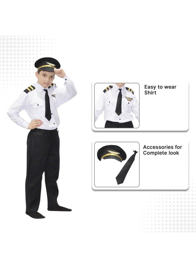 Kaku Fancy Dresses Kaku Fancy Dresses Polyester Our Community Helper Pilot Costume For Kids White Pilot Shirt & Black Pant With Black Cap For Boys & Girls - 5-6 Years  - Image 3