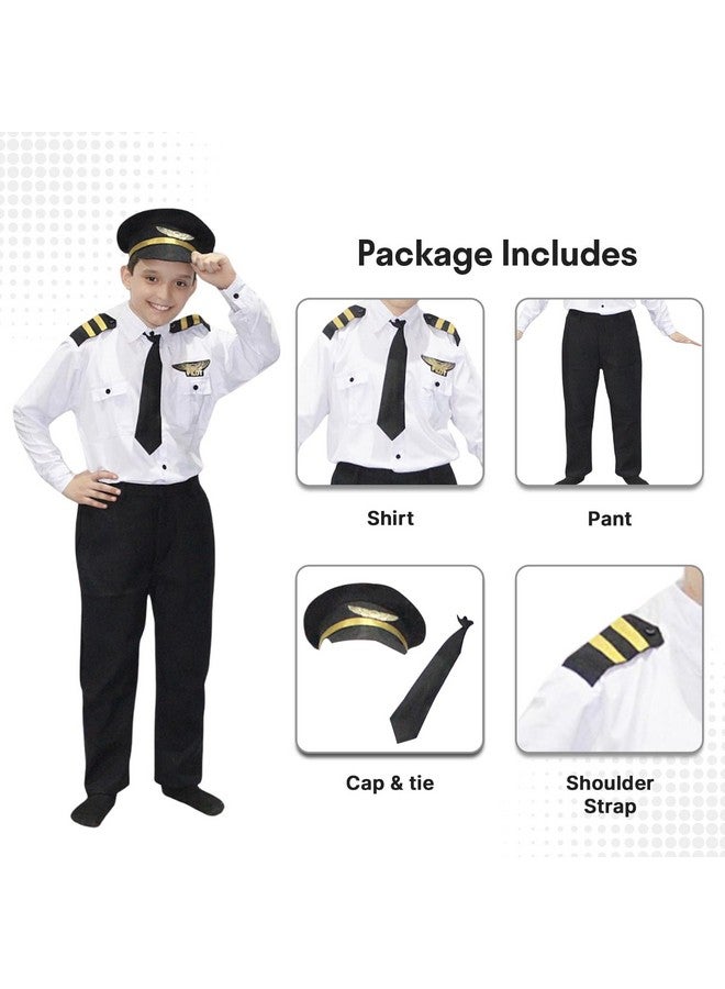 Kaku Fancy Dresses Kaku Fancy Dresses Polyester Our Community Helper Pilot Costume For Kids White Pilot Shirt & Black Pant With Black Cap For Boys & Girls - 5-6 Years  - Image 4
