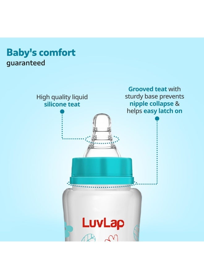 Luvlap Baby Essential Slim Neck Plastic Feeding Bottle, 125Ml, Flower & Jungle, with anti Colic Nipple, New Born / Infants / Toddler upto 3 years, BPA Free, Pack of 2, Blue Green - Image 3