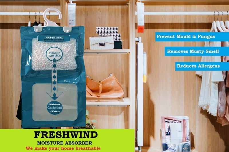 FRESHWIND ماص الرطوبة فريش ويند مزيل الروائح انتعاش كل مكان خزانة الملابس خزائن التخزين حجرة التخزين خزانة الأحذية الحمام WCMABSORBER100G - Image 2