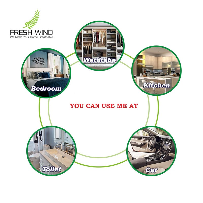 FRESHWIND ماص الرطوبة فريش ويند مزيل الروائح انتعاش كل مكان خزانة الملابس خزائن التخزين حجرة التخزين خزانة الأحذية الحمام WCMABSORBER100G - Image 3