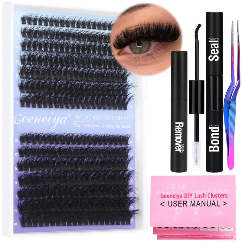 Geeneiya Full Lash Extension Kit Cluster Eyelash Extension Kit Clusters Individual Lashes Kit with Lash Bond and Seal Glue Lash Remover Lash Applicator User Manual for Beginners60P80P 280Pcs
