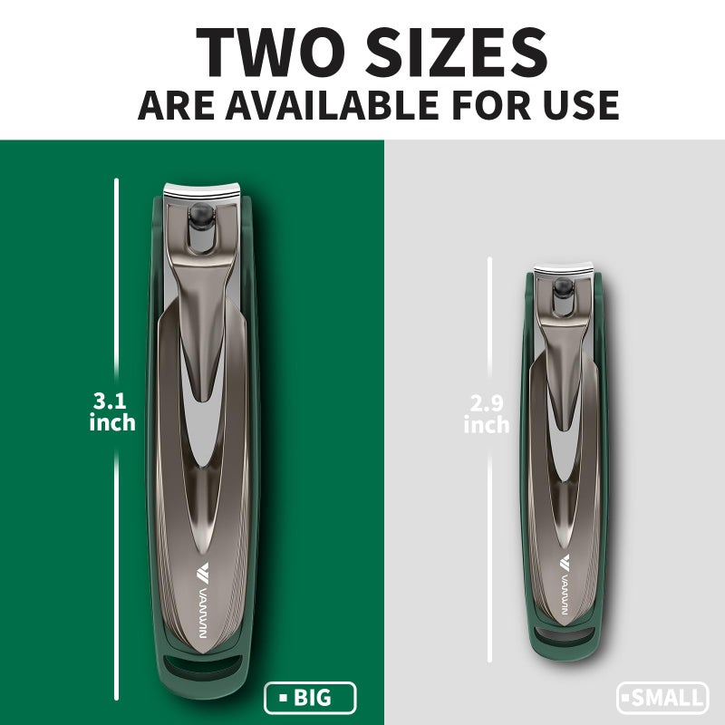 VANWIN Nail Clippers for Men with Catcher, 2-Pack Large & Small Anti-Splash Nail Clippers for Fingernails & Toenails, Sharp Stainless Steel Heavy-Duty Self-Collecting Nail Cutter for Men Women - Image 2