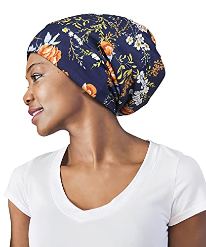FocusCare Satin Lined Headwear for Frizzy Hair Slap Slouchy Sleep Bonnets Star in Black - Image 2