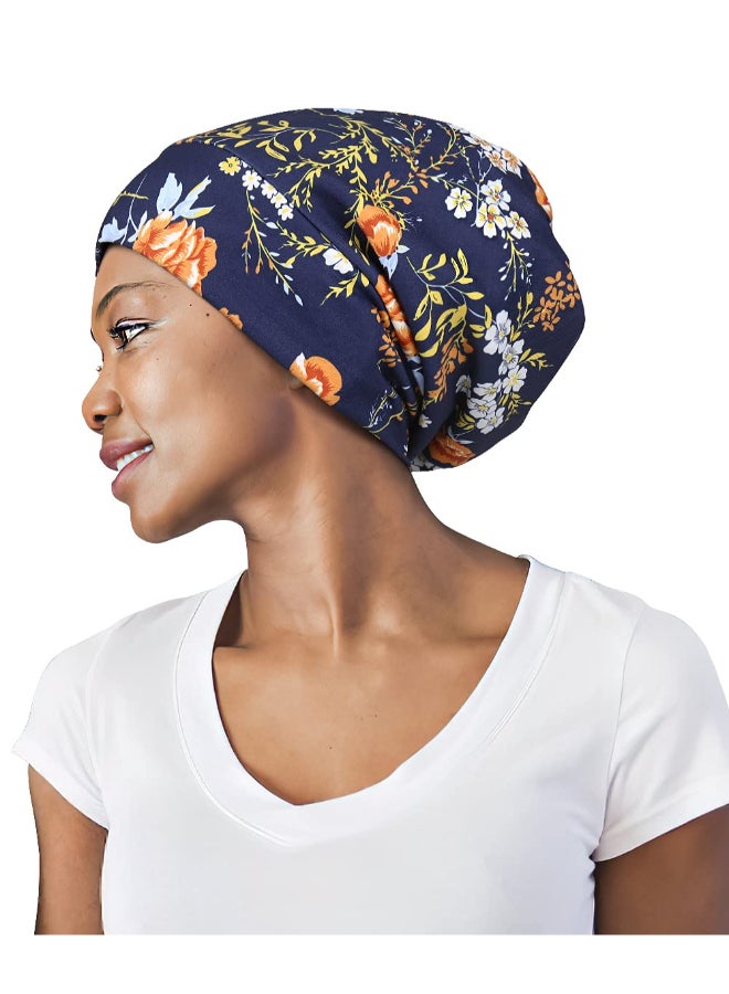 FocusCare Satin Lined Headwear for Frizzy Hair Slap Slouchy Sleep Bonnets Star in Black - Image 3