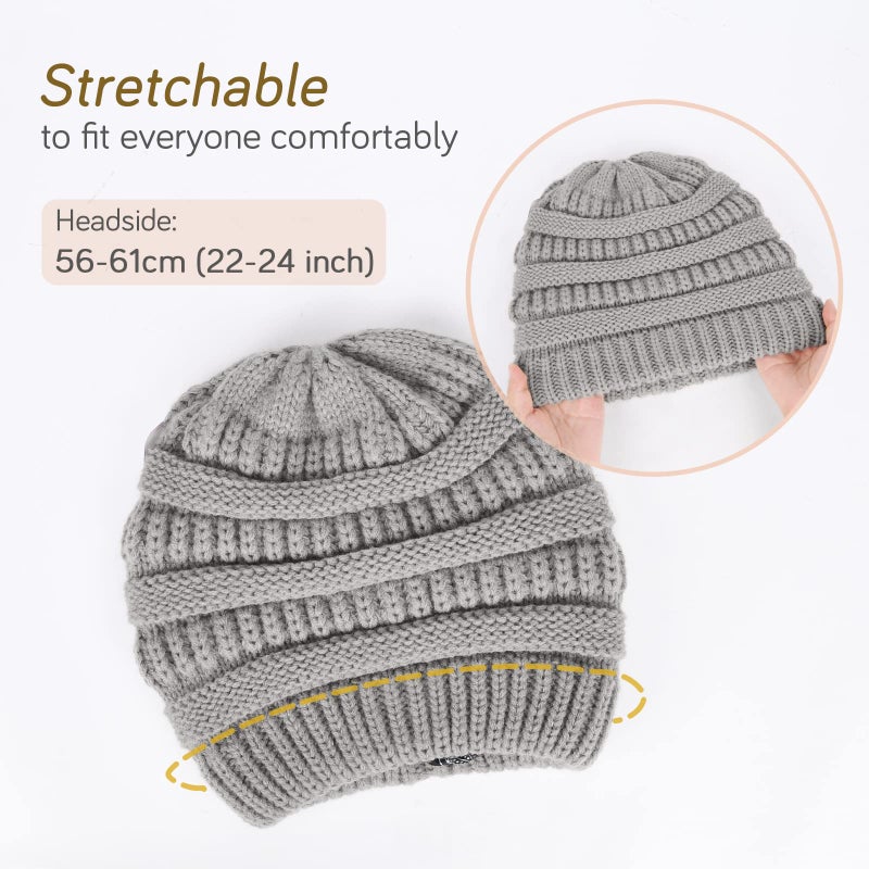 FURTALK Winter Beanie Hat for Women Satin Lined Cable Knit Chunky Slouchy Beanies Skull Warm Cap Fog Grey One Size - Image 5