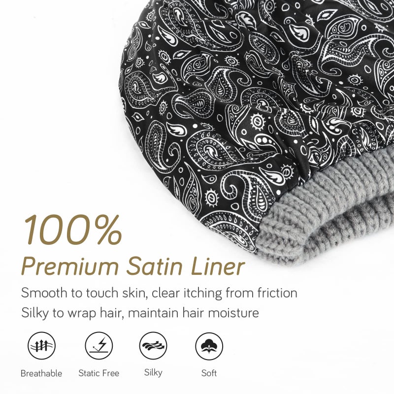 FURTALK Winter Beanie Hat for Women Satin Lined Cable Knit Chunky Slouchy Beanies Skull Warm Cap Fog Grey One Size - Image 2