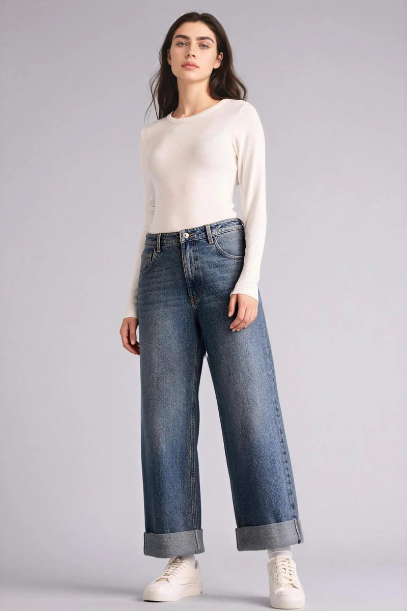 DeFacto Baggy Fit Folded Leg Jeans