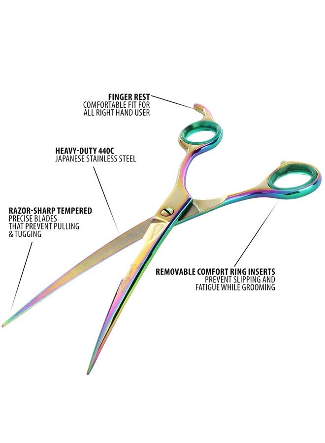 SHARF Professional 8.5" Curved Rainbow Pet Grooming Scissors: Sharp 440c Japanese Clipping Shears for Dogs, Cats & Small Animals| Rainbow Series Hair Cutting/Clipping Scissors w/Easy Grip Handles - Image 2