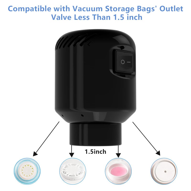 kissleaf Electric Pump for Vacuum Storage Bags, Air Pump Storage Bags,Portable Vacuum Pump for Various Vacuum Sealer Bags, Suitable for Common Vacuum Bags-Black (No storage bags) - Image 4