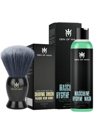 Premium Cruelty Free Imitation Badger Hair Shaving Brush & 50 ml Masculine Hygiene Wash For Jock Itch Cooling & Refreshing Combo - pzsku/Z7F68BFD8E3E818EE99F1Z/45/_/1694866172/87993426-06d1-4067-83fb-769eaa90d7f4