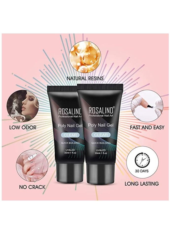 Rosalind Acrylic Poly nail Extension Gel,clear color ROSALIND 2 PCS 30ml Poly Nail Gel kit Nail Builder for Clear Nail Art Decoration, Nail Thickening Poly Nail Gel Tube Easy to DIY Use Need UV Lamp  - Image 4