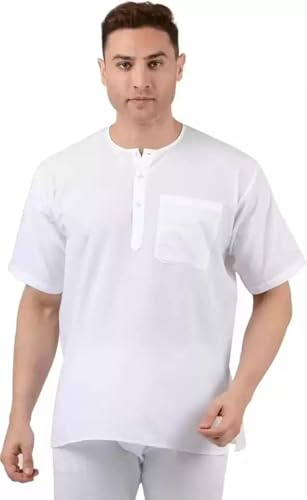 Fashtastic Men's White Cotton Regular Fit Short Kurta (Sadra)-XXL - Image 1
