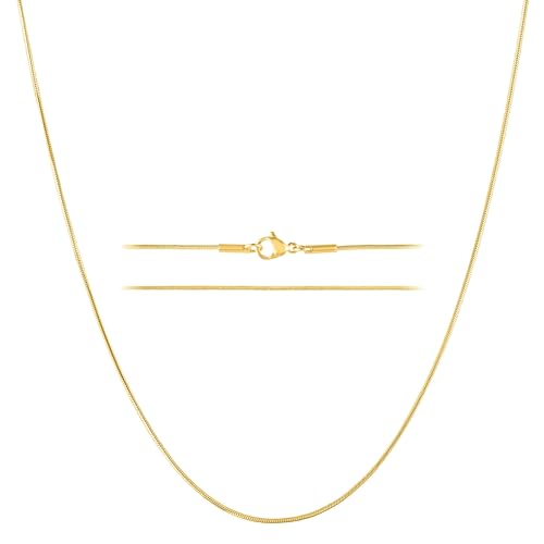 KISPER 24k Gold Snake Chain Necklace – Thin, Dainty, Gold Plated Stainless Steel Jewelry for Women & Men with Lobster Clasp, 22” - Image 1