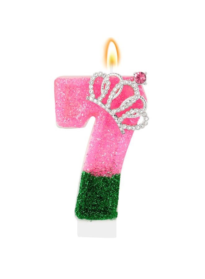 IDIJOLI Wicked Birthday Candle Pink and Green Number 7 Candle 7th Birthday Cake Topper Cupcake Decor Witch Themed Party Decorations Anniversary Celebrations Supplies Favors - Image 1