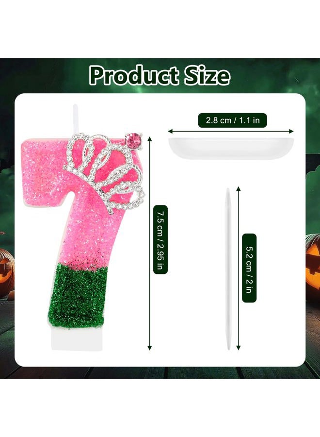 IDIJOLI Wicked Birthday Candle Pink and Green Number 7 Candle 7th Birthday Cake Topper Cupcake Decor Witch Themed Party Decorations Anniversary Celebrations Supplies Favors - Image 3