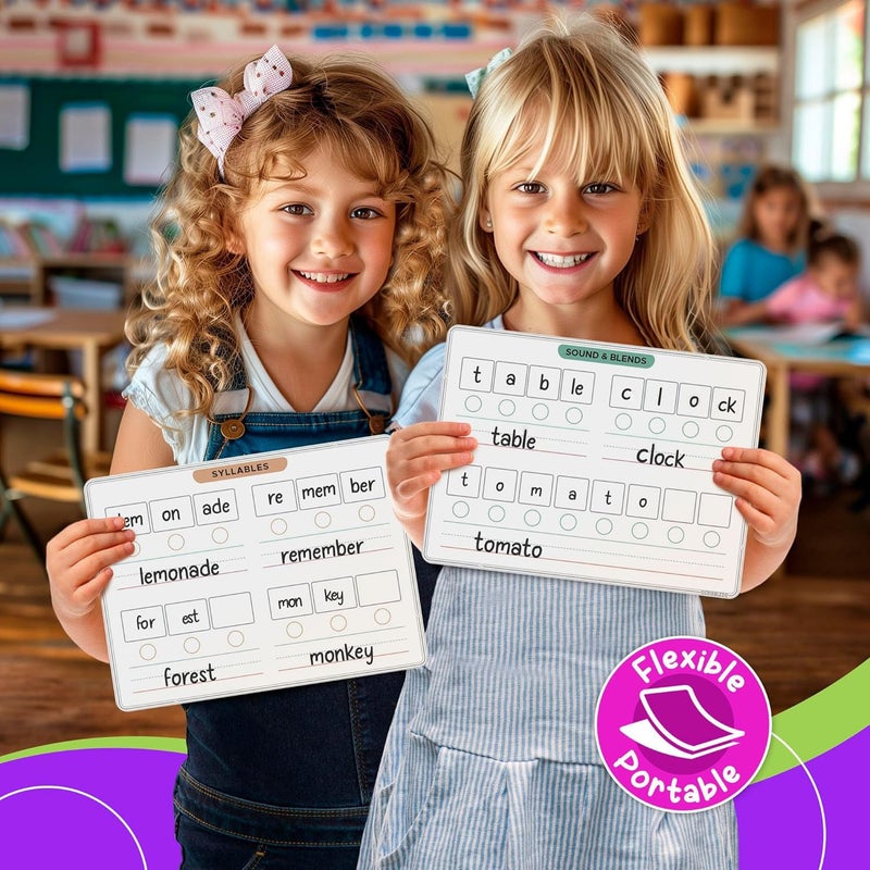 SCRIBBLEDO Phonemic Awareness Sounds & Blends Dry Erase Sheets 9â€x12â€ Phonics Learning English Syllables Letter Practice Homeschool Teacher Student Supplies Classroom Pack of 10 - Image 4