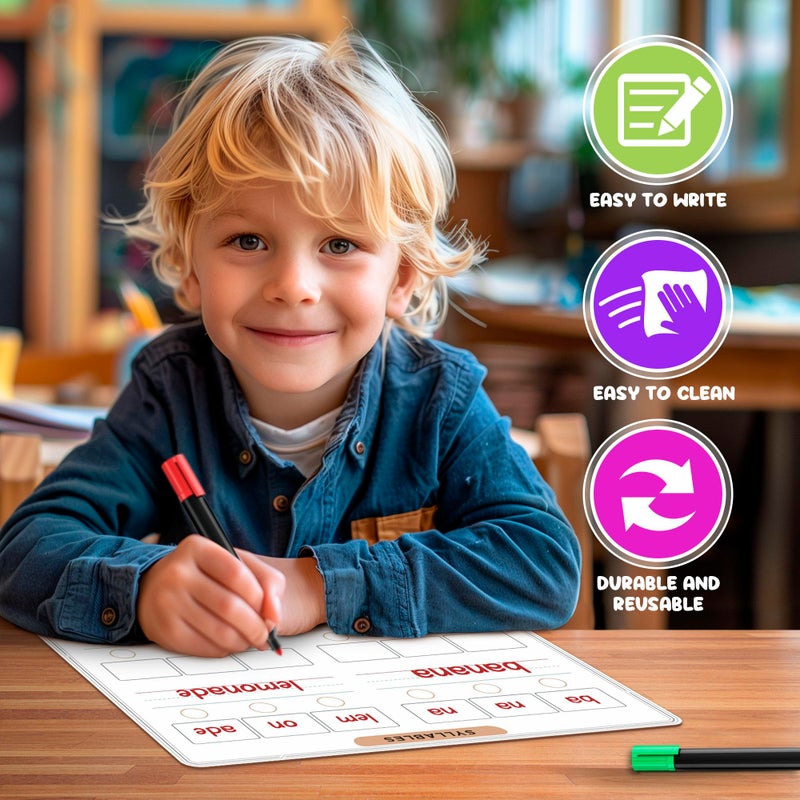SCRIBBLEDO Phonemic Awareness Sounds & Blends Dry Erase Sheets 9â€x12â€ Phonics Learning English Syllables Letter Practice Homeschool Teacher Student Supplies Classroom Pack of 10 - Image 2