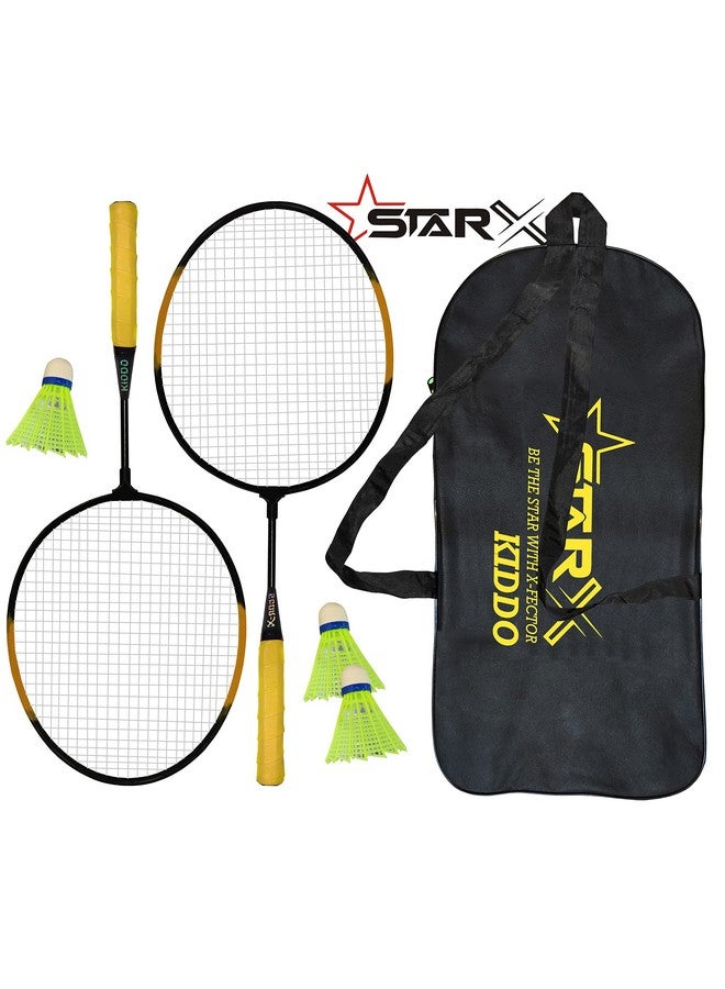 StarX Kiddo Aluminum Badminton Racket Kit with 3 Corks and Cover - Badminton Complete Kit for Kids (Black Yellow) - Image 1