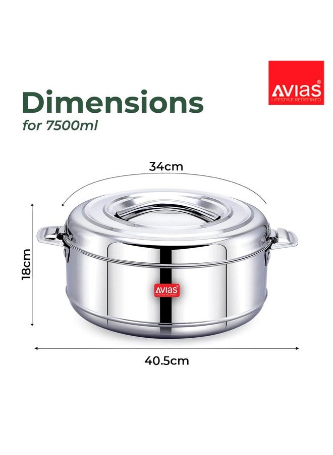 AVIAS Astra Double Wall Insulated Stainless Steel Casserole / 7500ml / Silver Hot Pot/Chapati Box/Hot Case for Roti, Rice, Gravy/Hot Boxes for Kitchen with Steel Lid/Twist Lock / 7.5L - Image 4