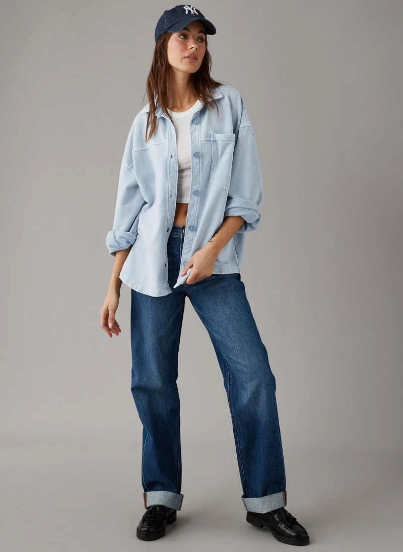 American Eagle Oversized Knit Button-Up Shirt