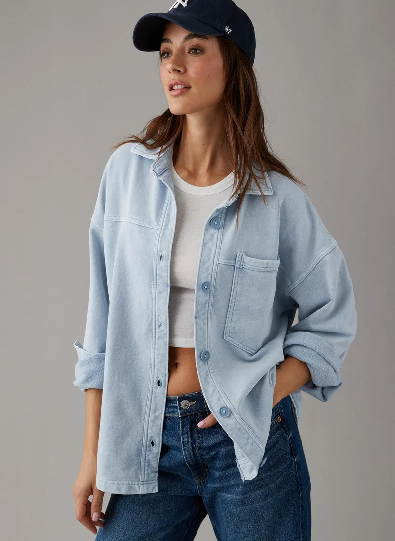 American Eagle Oversized Knit Button-Up Shirt