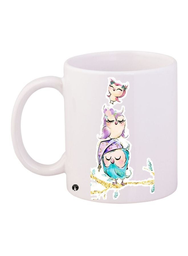 RYN Bird Printed Coffee Mug White/Pink/Blue 11ounce