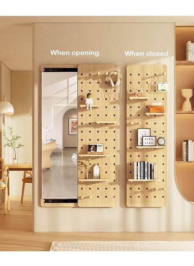 fashionhome 1-Piece Modern Design Multifunctional Wooden Pegboard Hidden Full Body Mirror for Walls Modular Display Grid Organizer Storage Panels with Shelves for Bedroom Living Room 80x120 cm (Fully Assembled)  - Image 2
