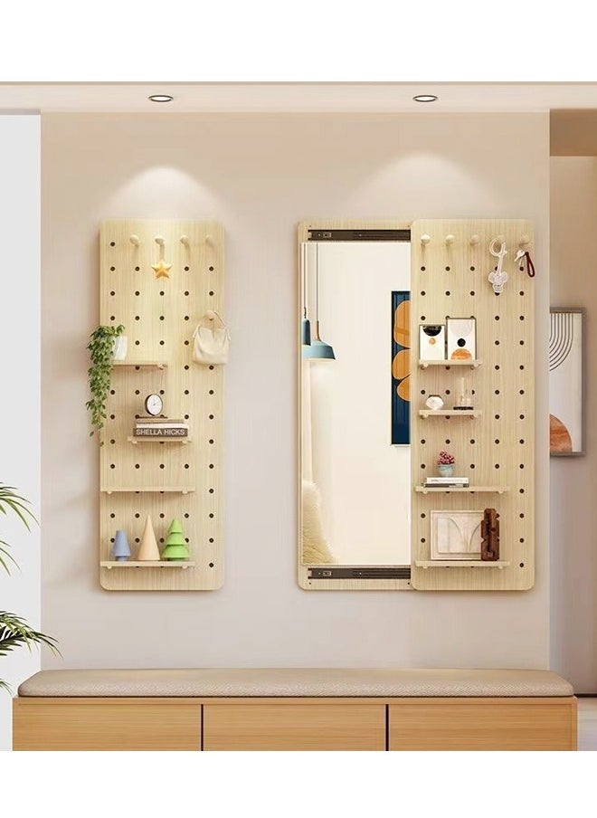 fashionhome 1-Piece Modern Design Multifunctional Wooden Pegboard Hidden Full Body Mirror for Walls Modular Display Grid Organizer Storage Panels with Shelves for Bedroom Living Room 80x120 cm (Fully Assembled)  - Image 3