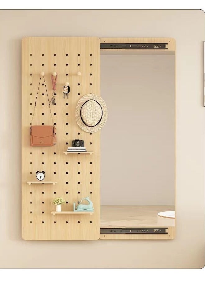 fashionhome 1-Piece Modern Design Multifunctional Wooden Pegboard Hidden Full Body Mirror for Walls Modular Display Grid Organizer Storage Panels with Shelves for Bedroom Living Room 80x120 cm (Fully Assembled)  - Image 5