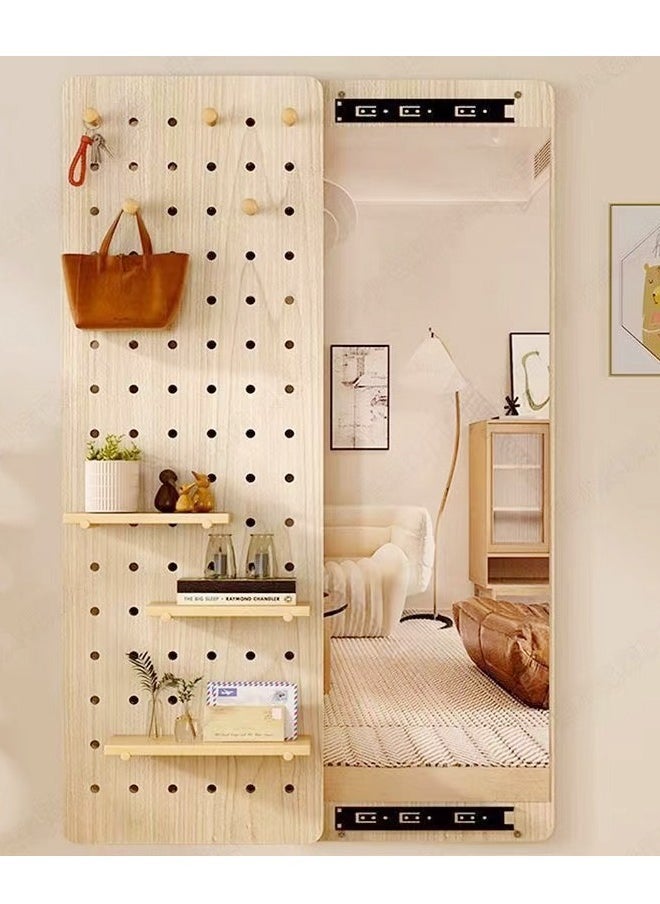 fashionhome - 1-Piece Modern Design Multifunctional Wooden Pegboard Hidden Full Body Mirror for Walls Modular Display Grid Organizer Storage Panels with Shelves for Bedroom Living Room 80x120 cm (Fully Assembled) - Image 1