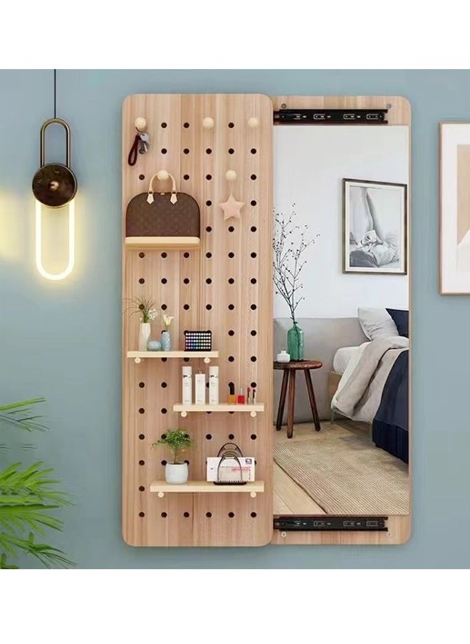 fashionhome - 1-Piece Modern Design Multifunctional Wooden Pegboard Hidden Full Body Mirror for Walls Modular Display Grid Organizer Storage Panels with Shelves for Bedroom Living Room 80x120 cm (Fully Assembled) - Image 1
