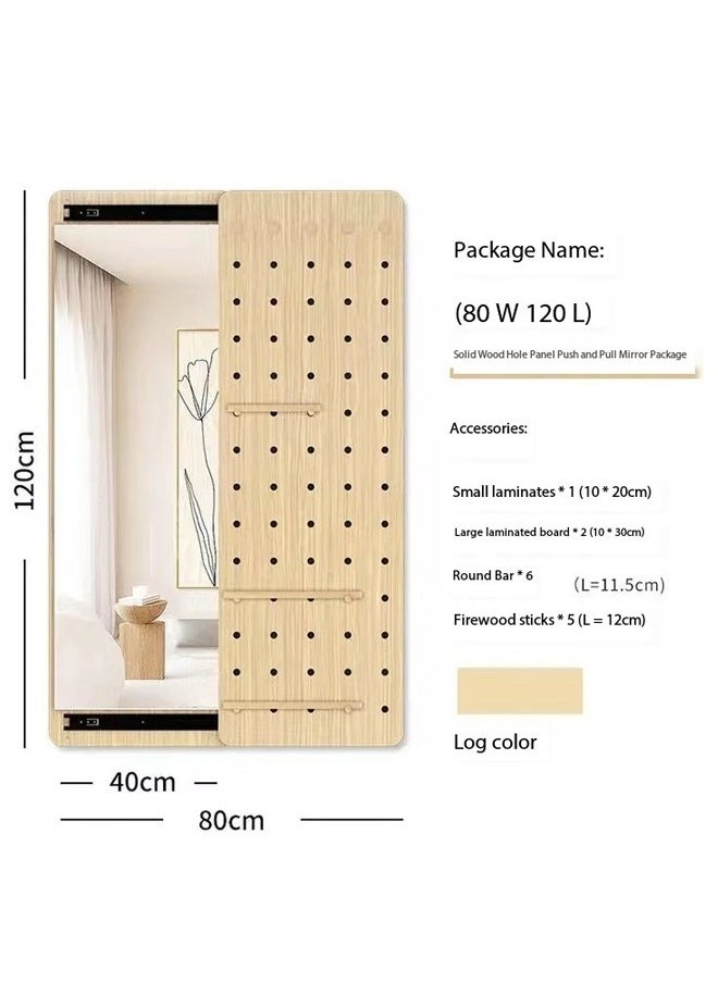 fashionhome - 1-Piece Modern Design Multifunctional Wooden Pegboard Hidden Full Body Mirror for Walls Modular Display Grid Organizer Storage Panels with Shelves for Bedroom Living Room 80x120 cm (Fully Assembled) - Image 1