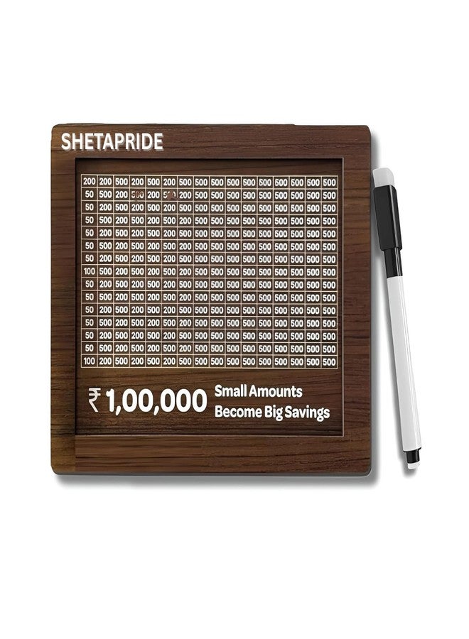 SHETAPRIDE Wooden Money Piggy Bank, Money Saving Box, Gullak with Savings Chart, 100000 Rupees Goal Tracker, Cash Collection Bank for Kids and Adults - Image 1