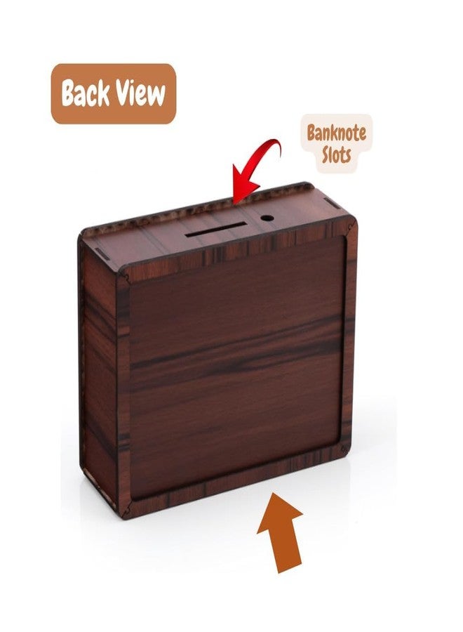 SHETAPRIDE Wooden Money Piggy Bank, Money Saving Box, Gullak with Savings Chart, 100000 Rupees Goal Tracker, Cash Collection Bank for Kids and Adults - Image 4