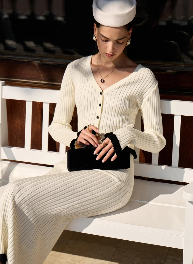 Lichi  Rib-knit cardigan with contrasting ruffles for Women | Best Price UAE