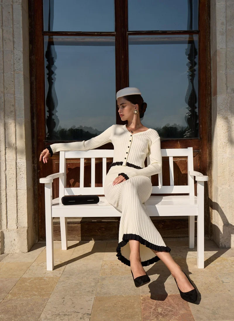 Lichi  Rib-knit cardigan with contrasting ruffles for Women | Best Price UAE